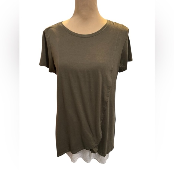 Motherhood Maternity Nursing Wrap Short Sleeve Top Sz Small Green & Cream Lining - Picture 1 of 10